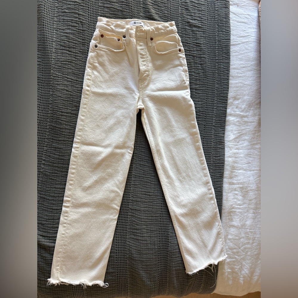 Re/Done Cream Stovepipe Straight Leg Jeans